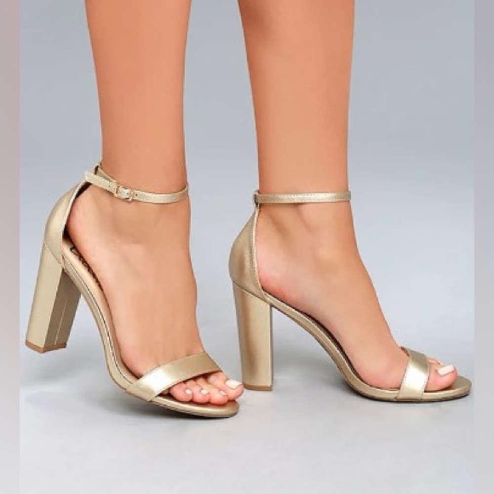 Lulus Gold Ankle Strap Heel Size 7.5